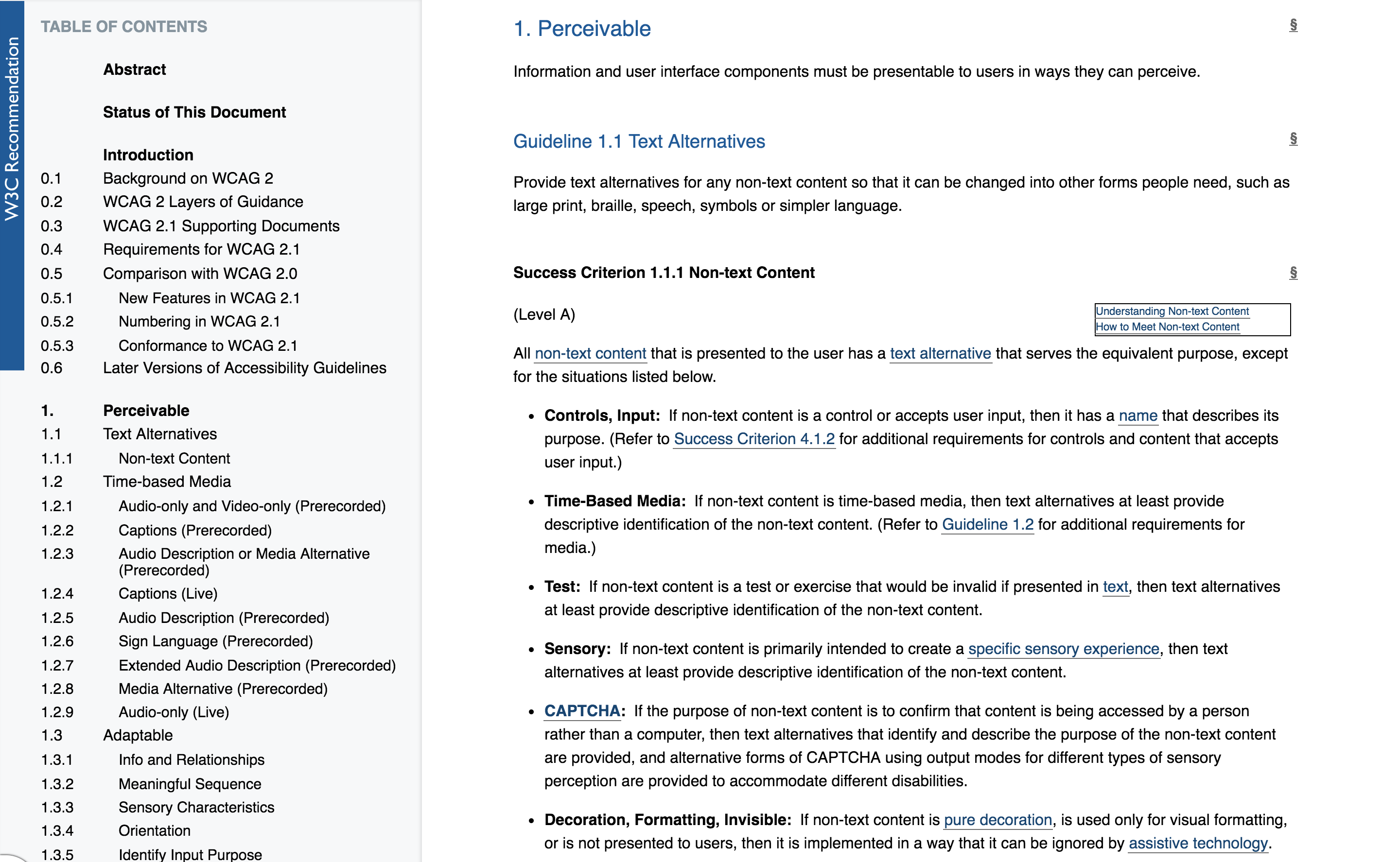 screen shot of WCAG guidelines